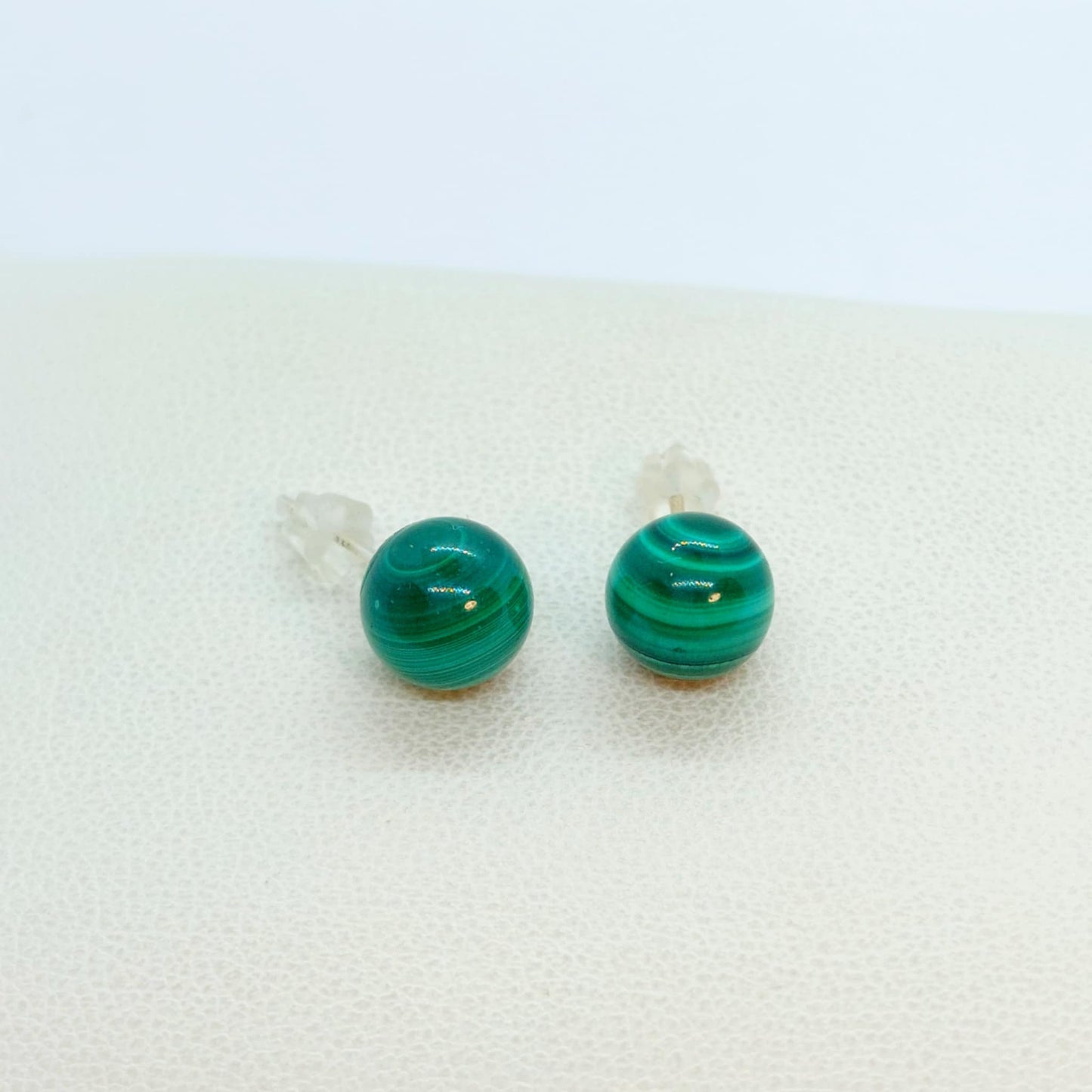 Natural Malachite Stud Earrings in 6mm Stones with Sterling Silver