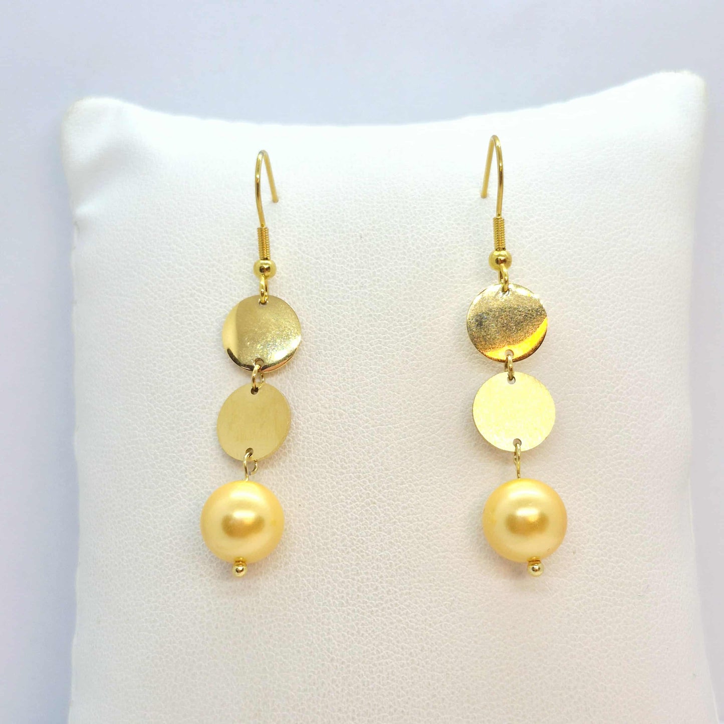Stainless Steel Gold Plated Dangle Earrings with Shell Pearl
