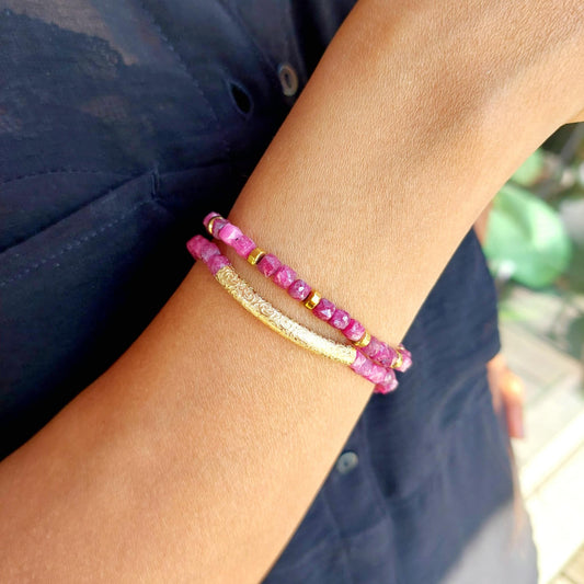 Natural Ruby and Sapphire Stone Bracelet with 4mm Stones with 10K gold Spacer
