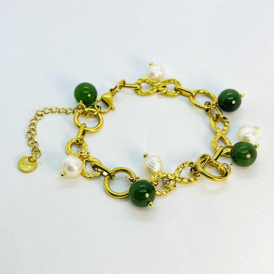 Natural Stone Bracelet with Pearls and Hetian Jade in 6-10mm Stones
