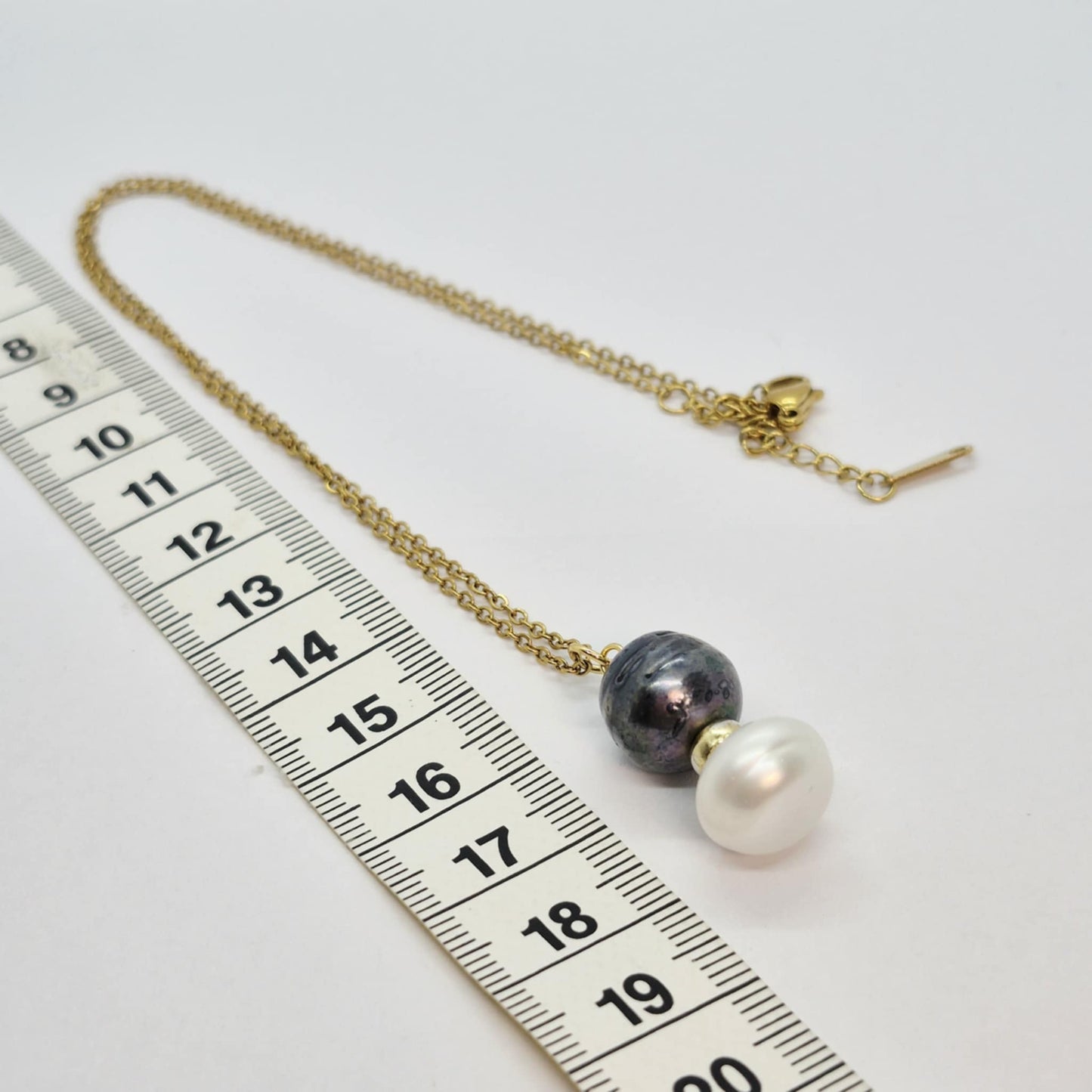Natural Black & White Pearl Pendant with Gold Plated Stainless Steel Chain Necklace