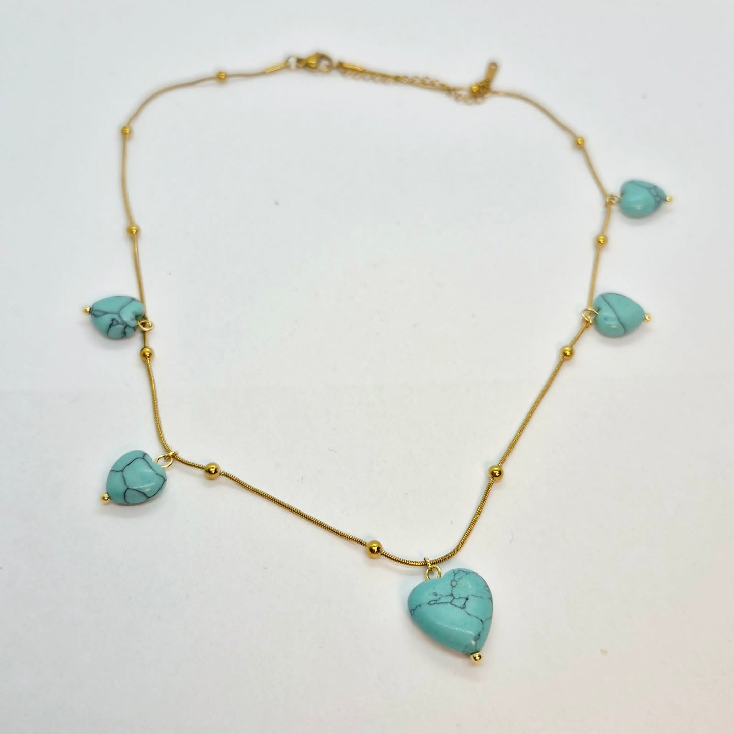Natural Heart Turquoise Necklace Pendant with Gold Plated Stainless Steel Chain