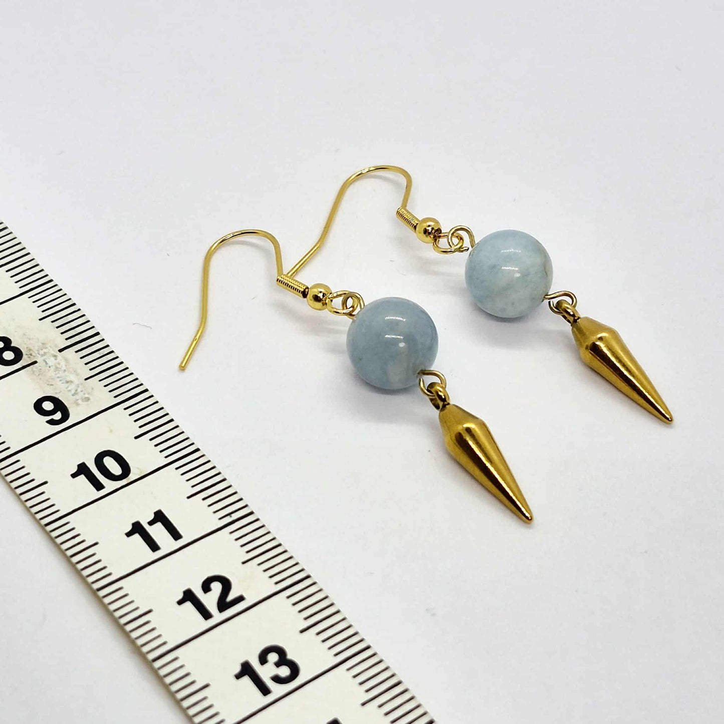 Natural Aquamarine Dangle Earrings in Gold Plated Stainless Steel