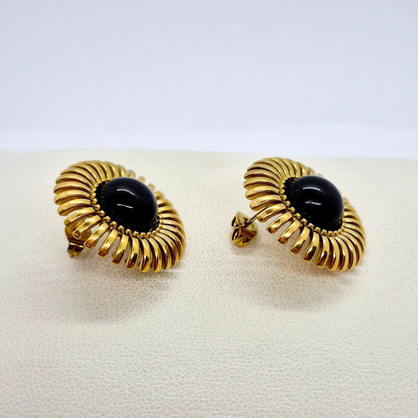 Natural Obsidian Earrings in Gold Plated Stainless Steel