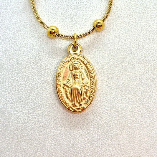 Holy Virgin Mary Pendant in Gold Plated Stainless Steel with Chain Necklace