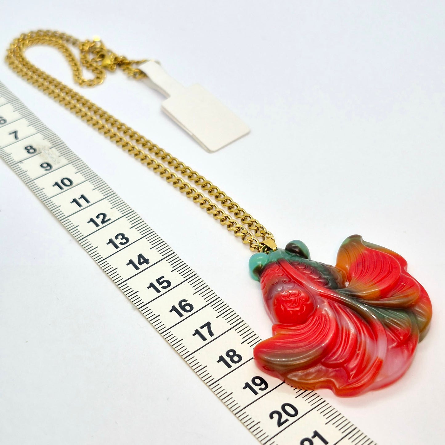 Natural Multi Colored Hetian Jade Fish Pendant with Stainless Steel Gold Plated Chain Necklace