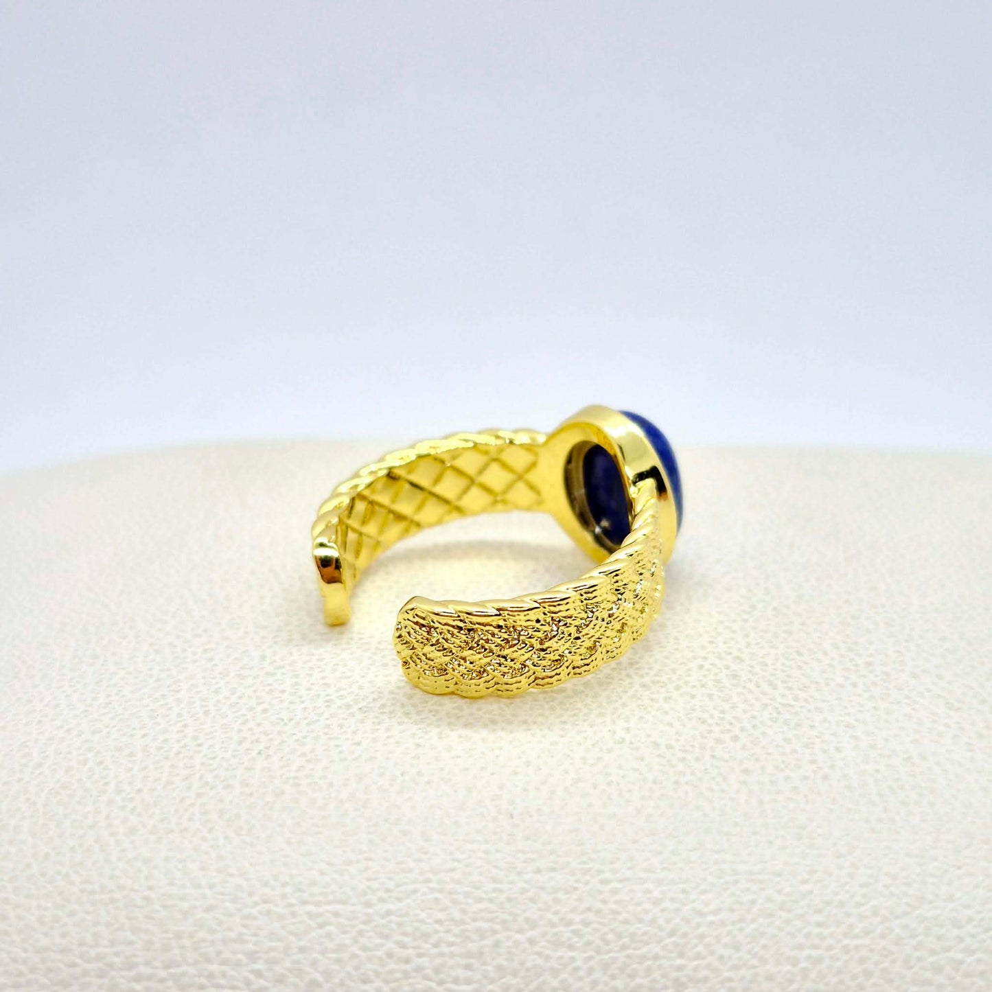 Natural Lapis Lazuli Ring in Gold Plated Stainless Steel Resizeable