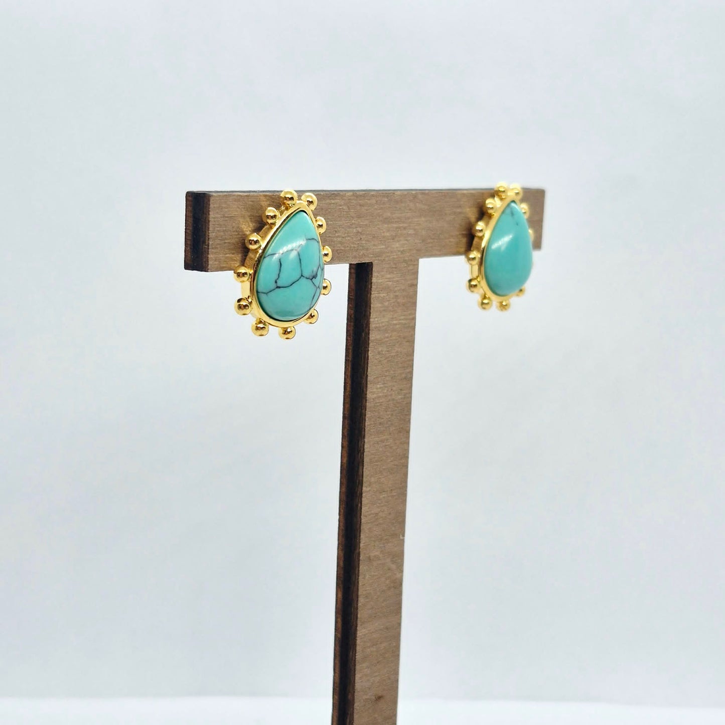 Natural Turquoise Earrings in Stainless Steel Gold Plated