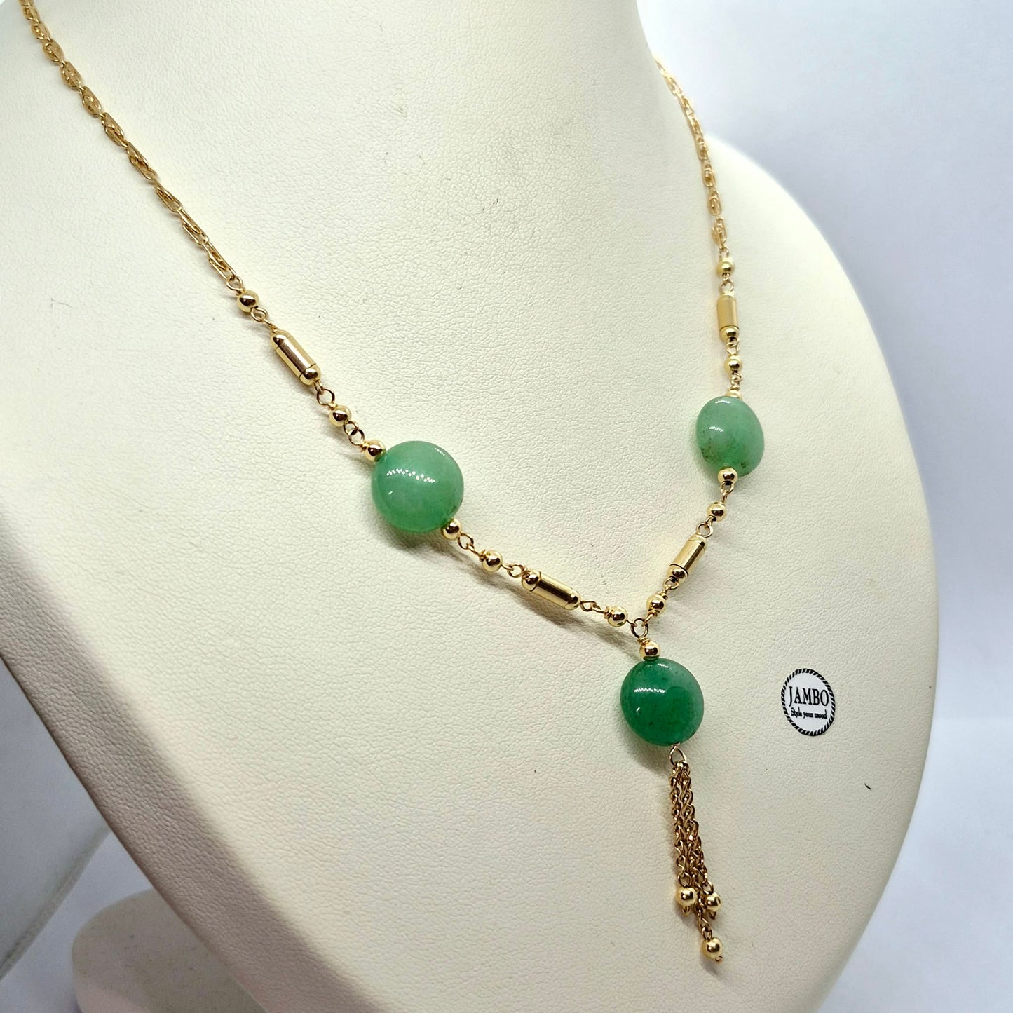 Natural Hetian Jade Necklace in 10K Solid Gold