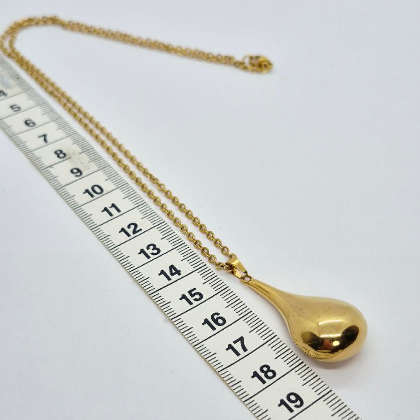 Raindrop Style Pendant in Gold Plated Stainless Steel and Chain Necklace