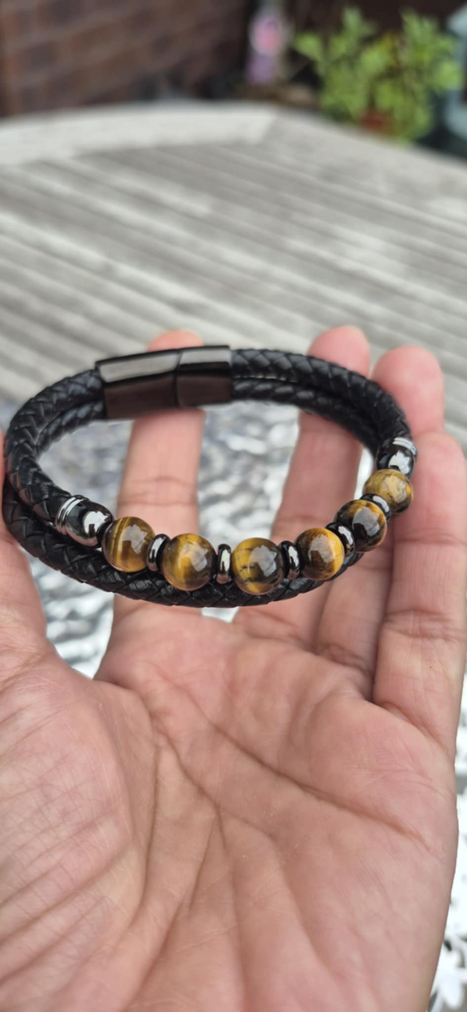 Tiger Eye and Leather Bracelets for Men