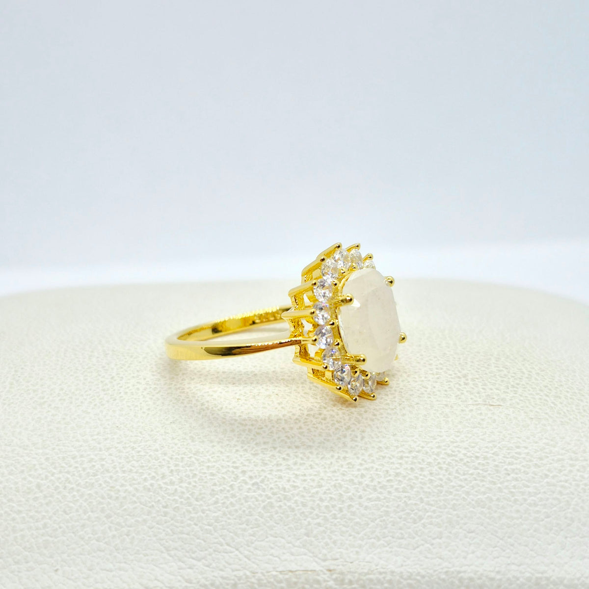Natural 2ct Rainbow Moonstone Ring in Sterling Silver Gold Plated