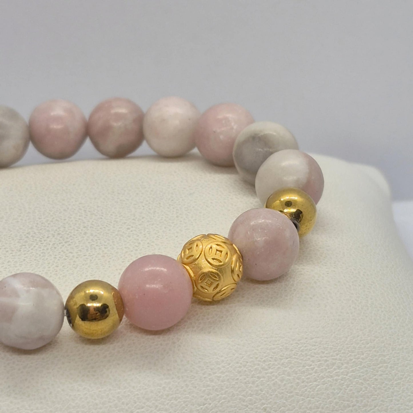 Natural White or Pink Opal Bracelet in 10mm Stones