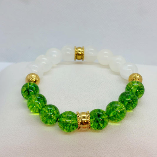 Natural Peridot and Selenite Bracelet with 10mm Stones