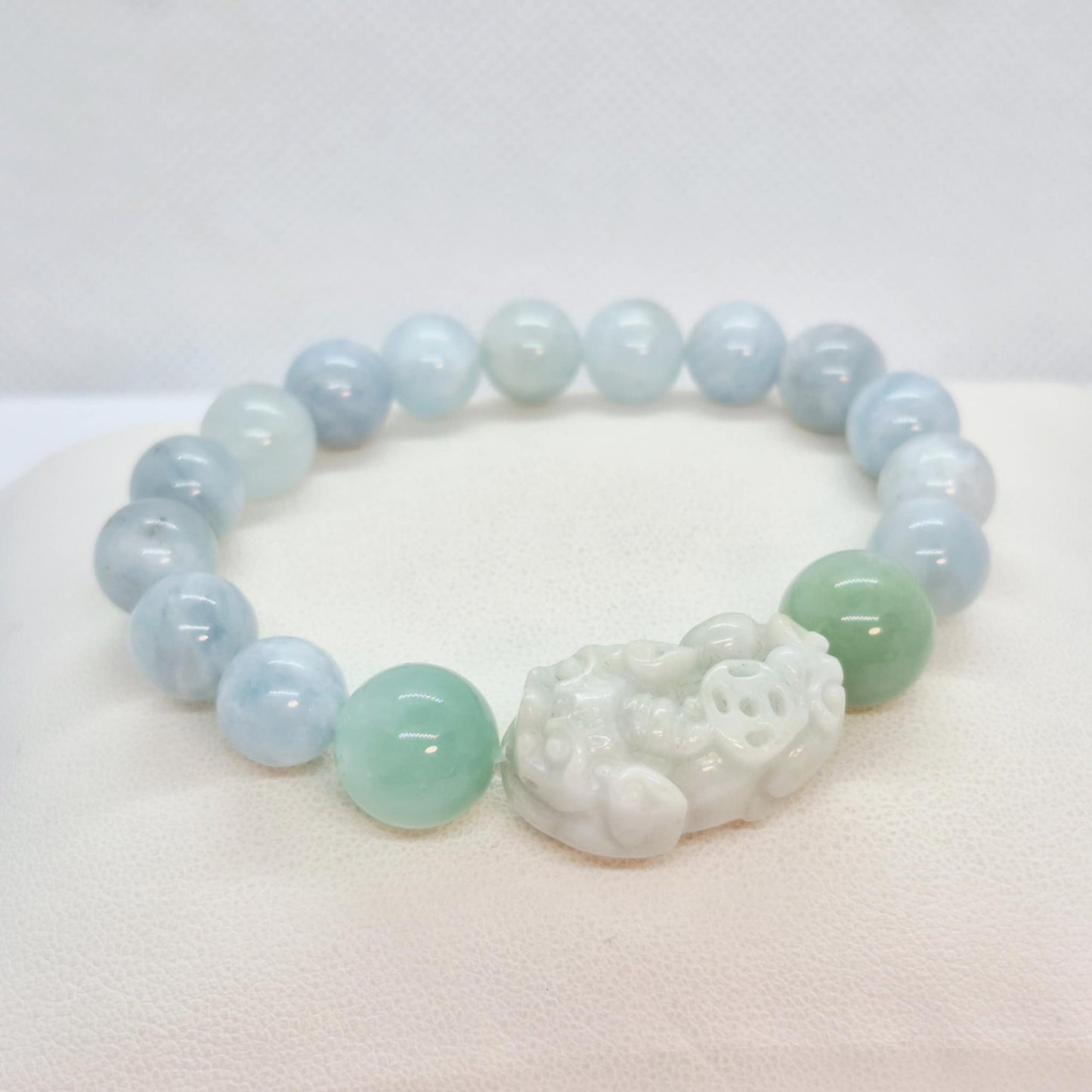 Natural Burmese Jade with Pixiu Bracelet in 10 & 12 mm Stones