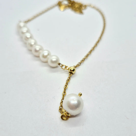 Natural 10mm Pearl Necklace and 12mm Pearl Pendant with Gold Plated Stainless Steel Chain