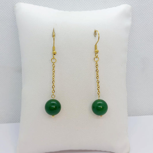 Natural Hetian Jade Dangle Earrings in Gold Plated Stainless Steel