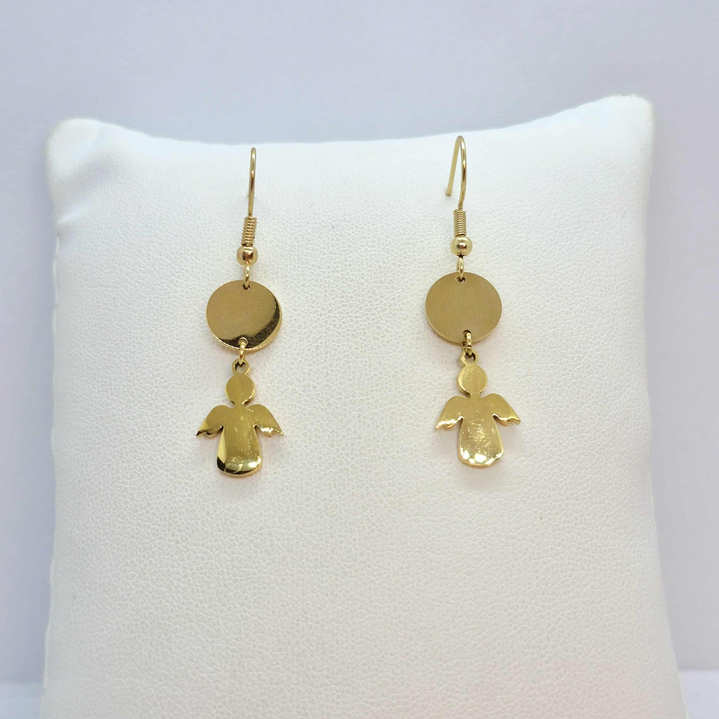 Stainless Steel Gold Plated Dangle Earrings with Angel