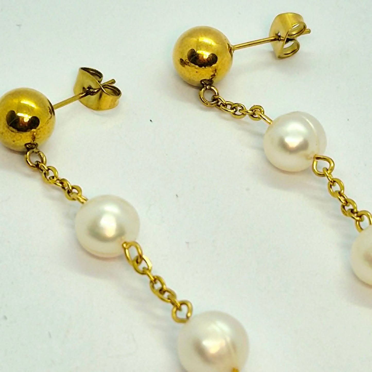 Natural Freshwater Pearls Dangle Earrings in Stainless Steel Gold Plated