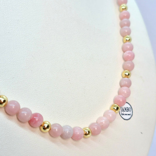 Natural Pink Opal Necklace Choker in 6mm Stones