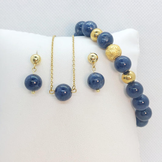 Natural AAA Sapphire Stone Set in 10mm Stones with Stainless Steel Gold Plated