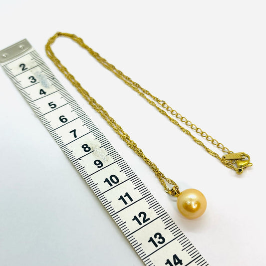 Natural Golden 10mm South Sea Pearl Set in Gold Plated Sterling Silver