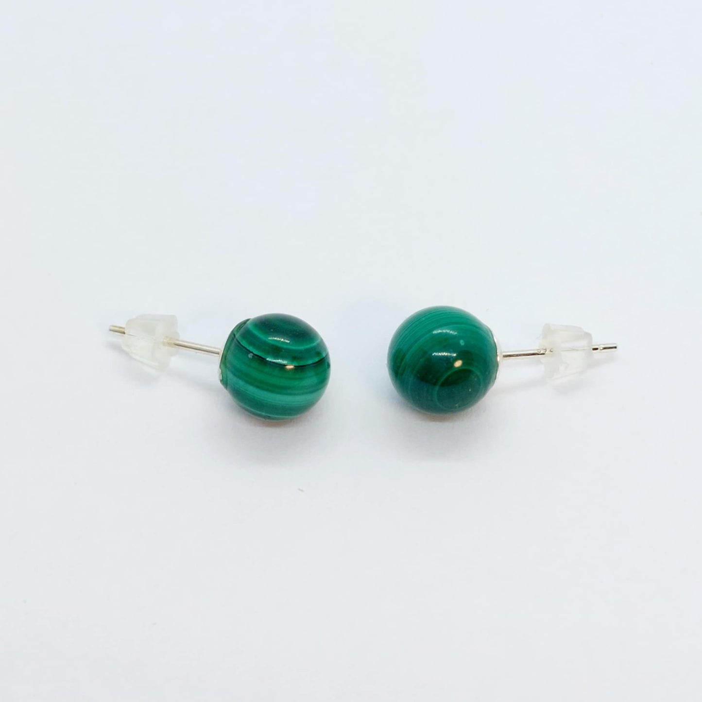 Natural Malachite Stud Earrings in 6mm Stones with Sterling Silver