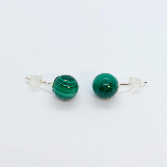 Natural Malachite Stud Earrings in 6mm Stones with Sterling Silver