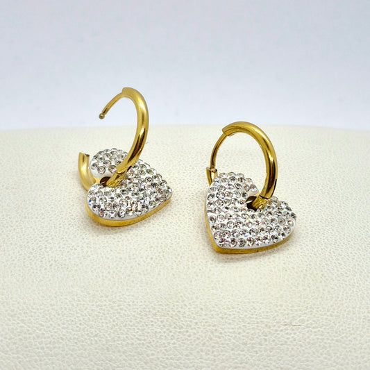 Zircon Heart Hoop Earrings in Stainless Steel Gold Plated