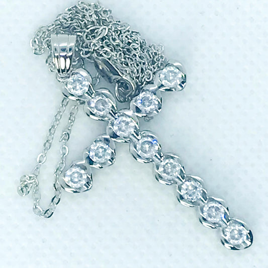 Sona Diamond Cross Pendant - Sterling Silver - Lab Created - Stainless Steel Chain Necklace