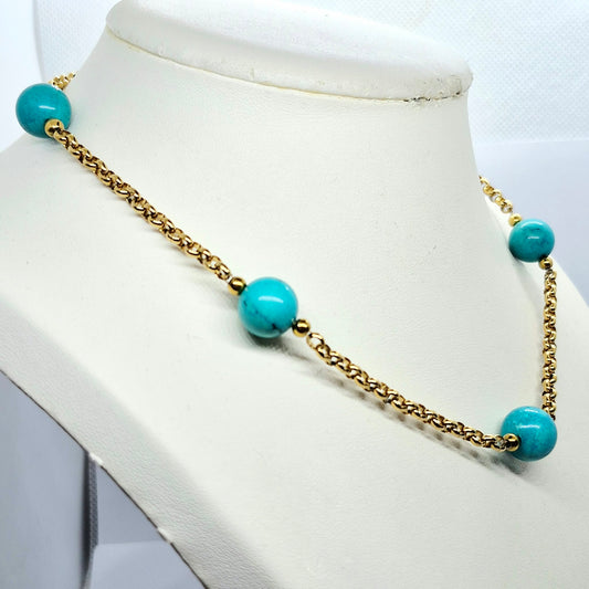 Natural Turquoise Choker Necklace In Gold Plated Stainless Steel