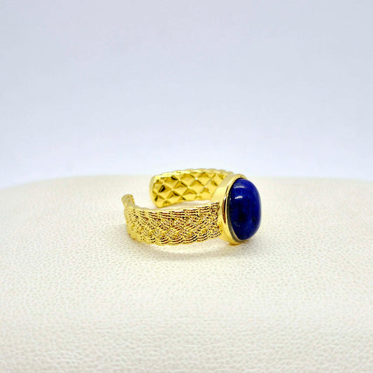 Natural Lapis Lazuli Ring in Gold Plated Stainless Steel Resizeable