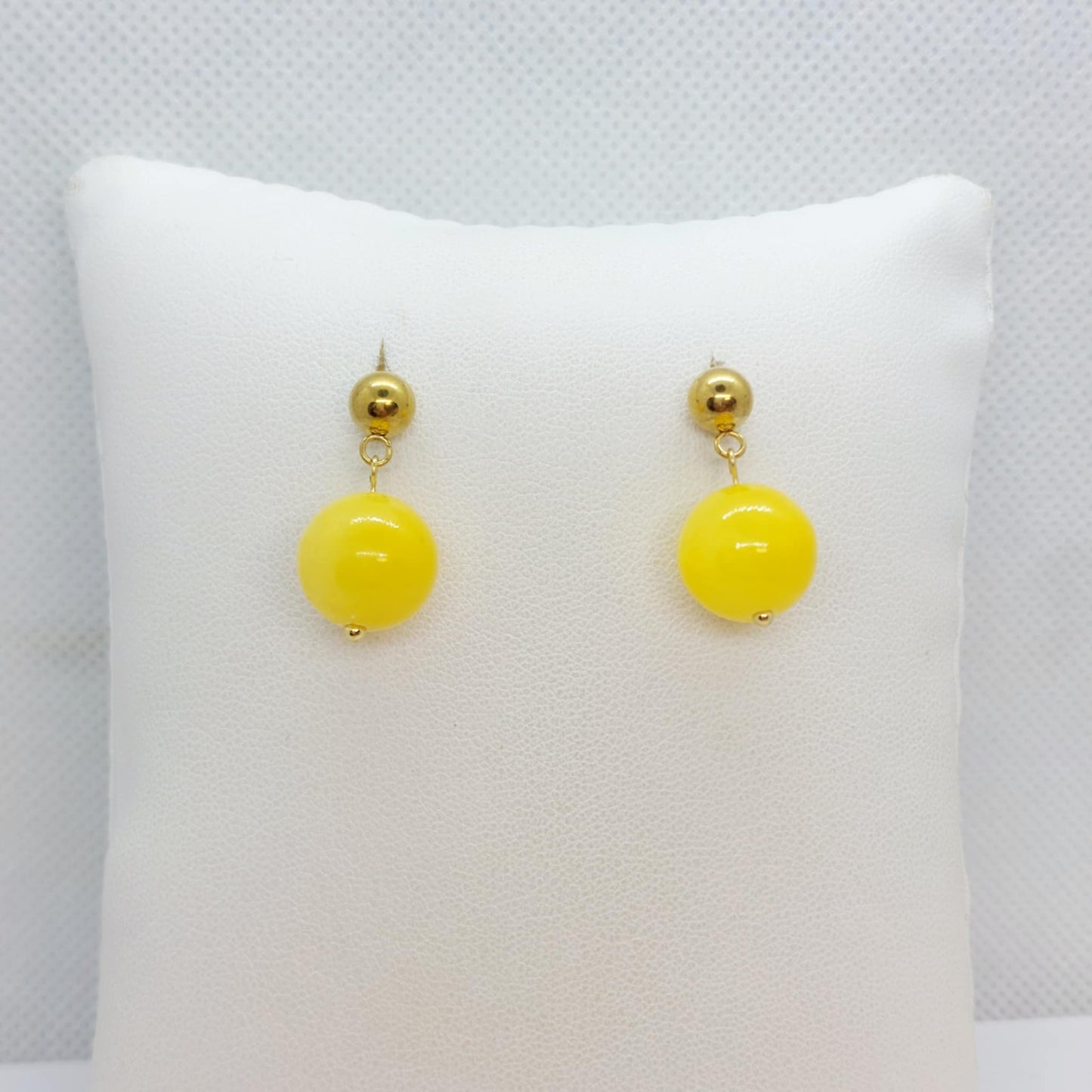 Natural Yellow Jade Dangle Earrings in Gold Plated Stainless Steel