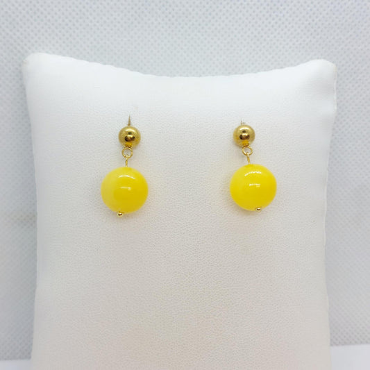 Natural Yellow Jade Dangle Earrings in Gold Plated Stainless Steel