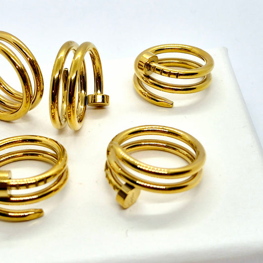 Nail Ring in Gold Plated Stainless Steel