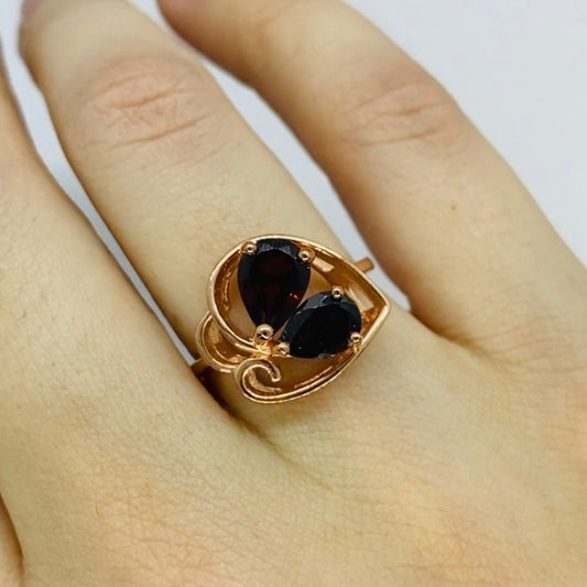 Natural Garnet Ring in Sterling Silver Rose Gold Plated