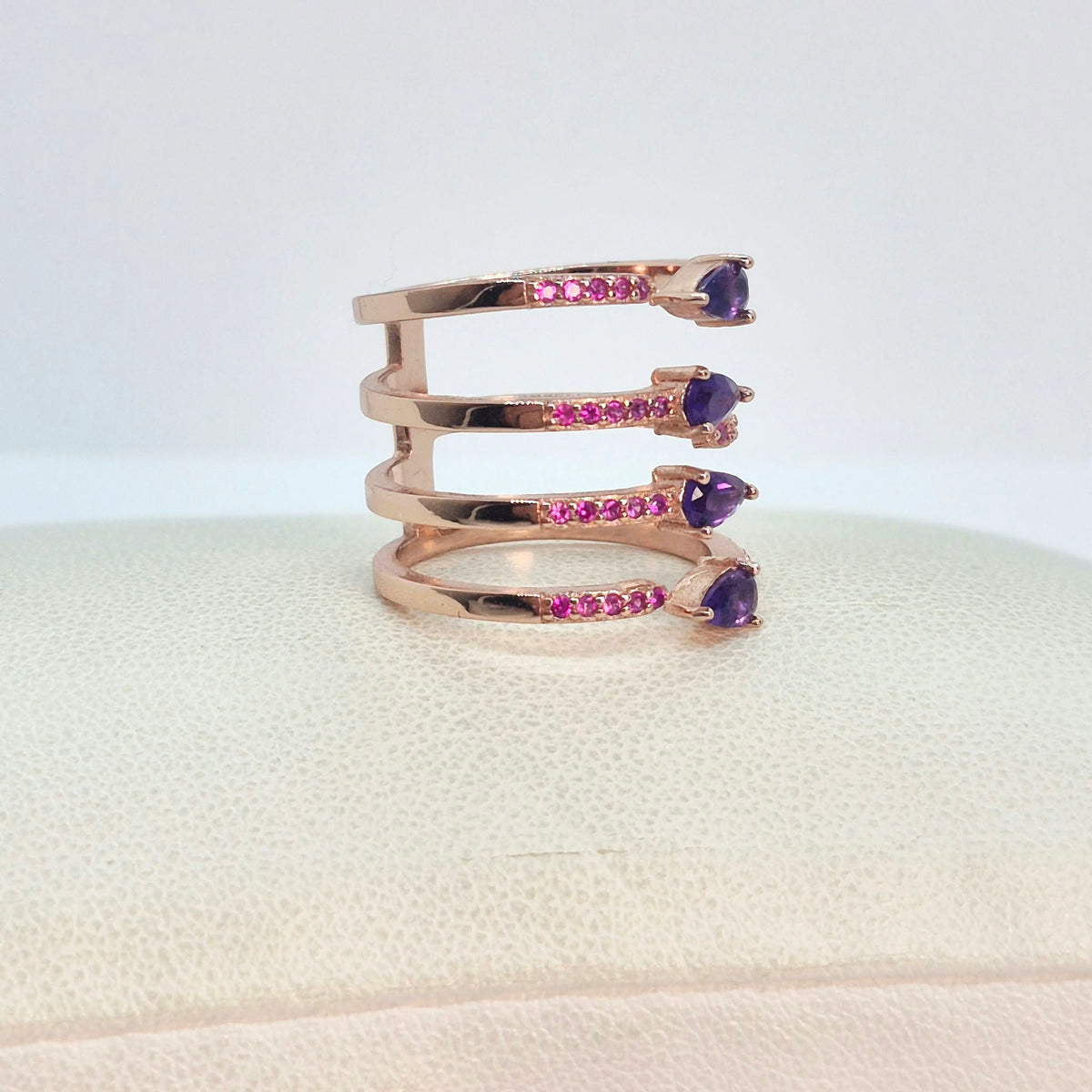 Natural Amethyst Ring in Rose Gold Sterling Silver Resizeable