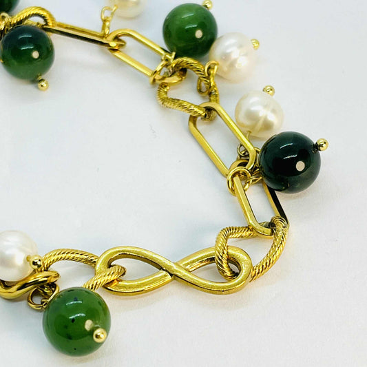 Natural Stone Bracelet with Pearls and Hetian Jade in 6-10mm Stones