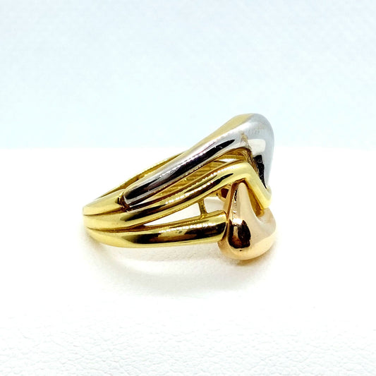 18K Solid Gold Tri Color Ring Made in Belgium