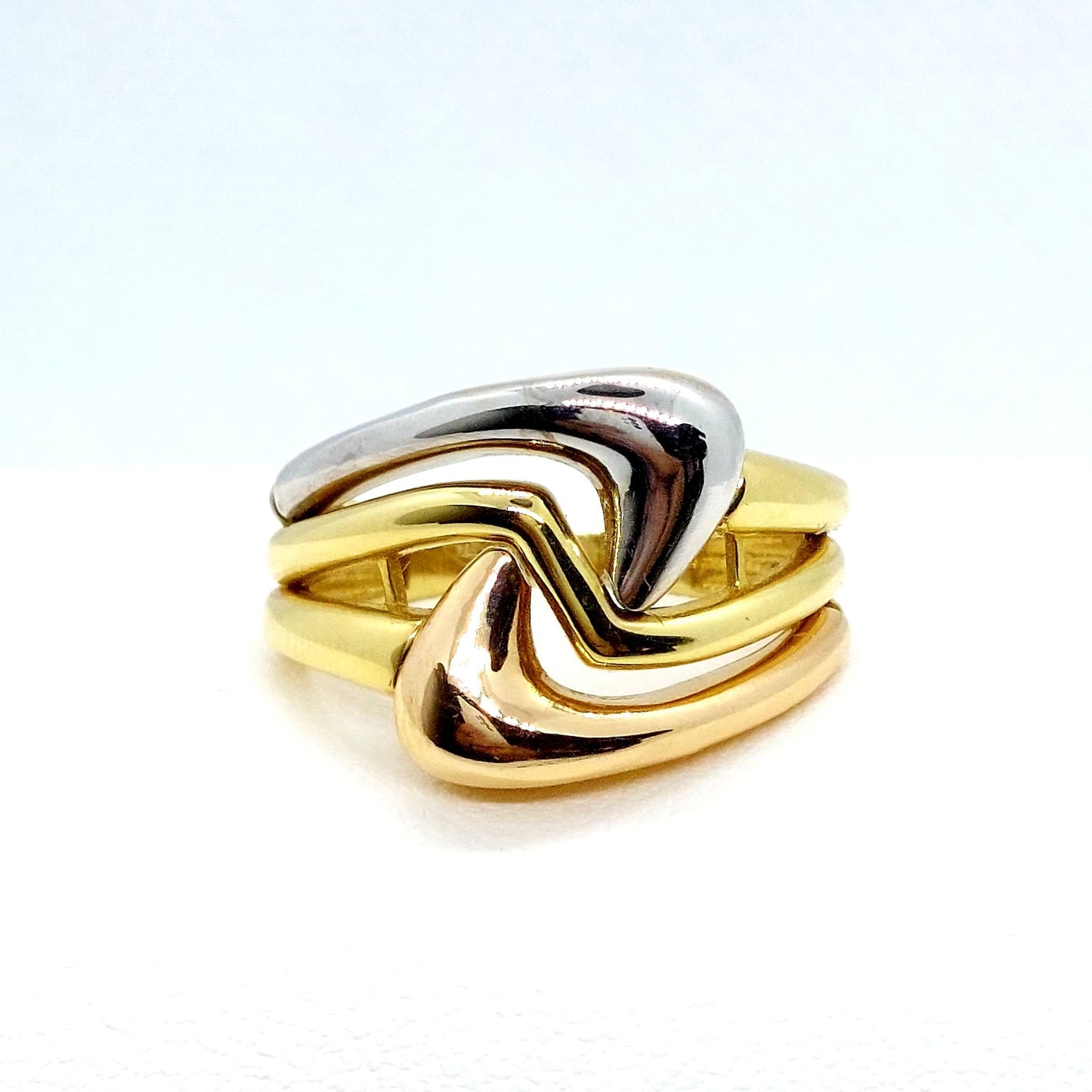 18K Solid Gold Tri Color Ring Made in Belgium
