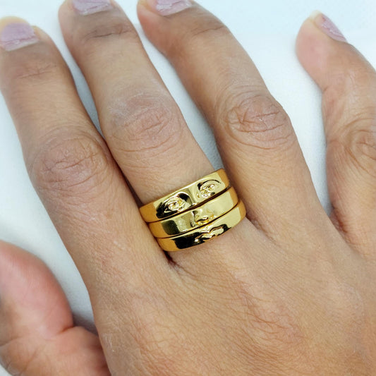 3 Piece Face Ring in Gold Plated Stainless Steel