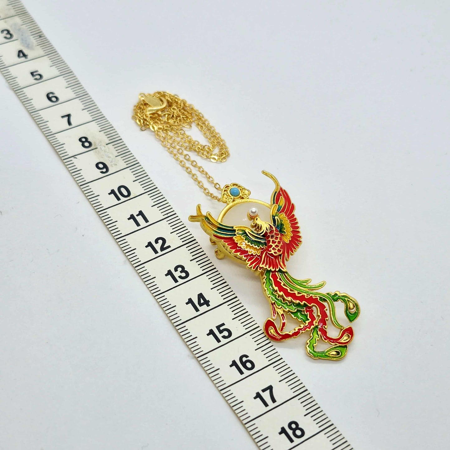 Natural Hetian Jade Pendant and Brooch Silver Plated Phoenix with Chain Necklace