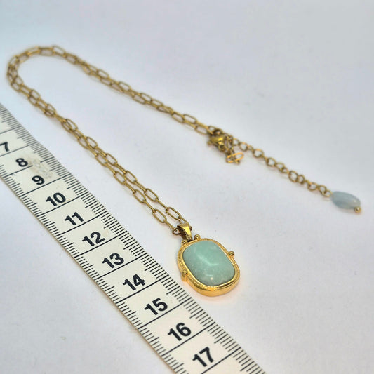 Natural Amazonite Pendant with Stainless Steel Chain