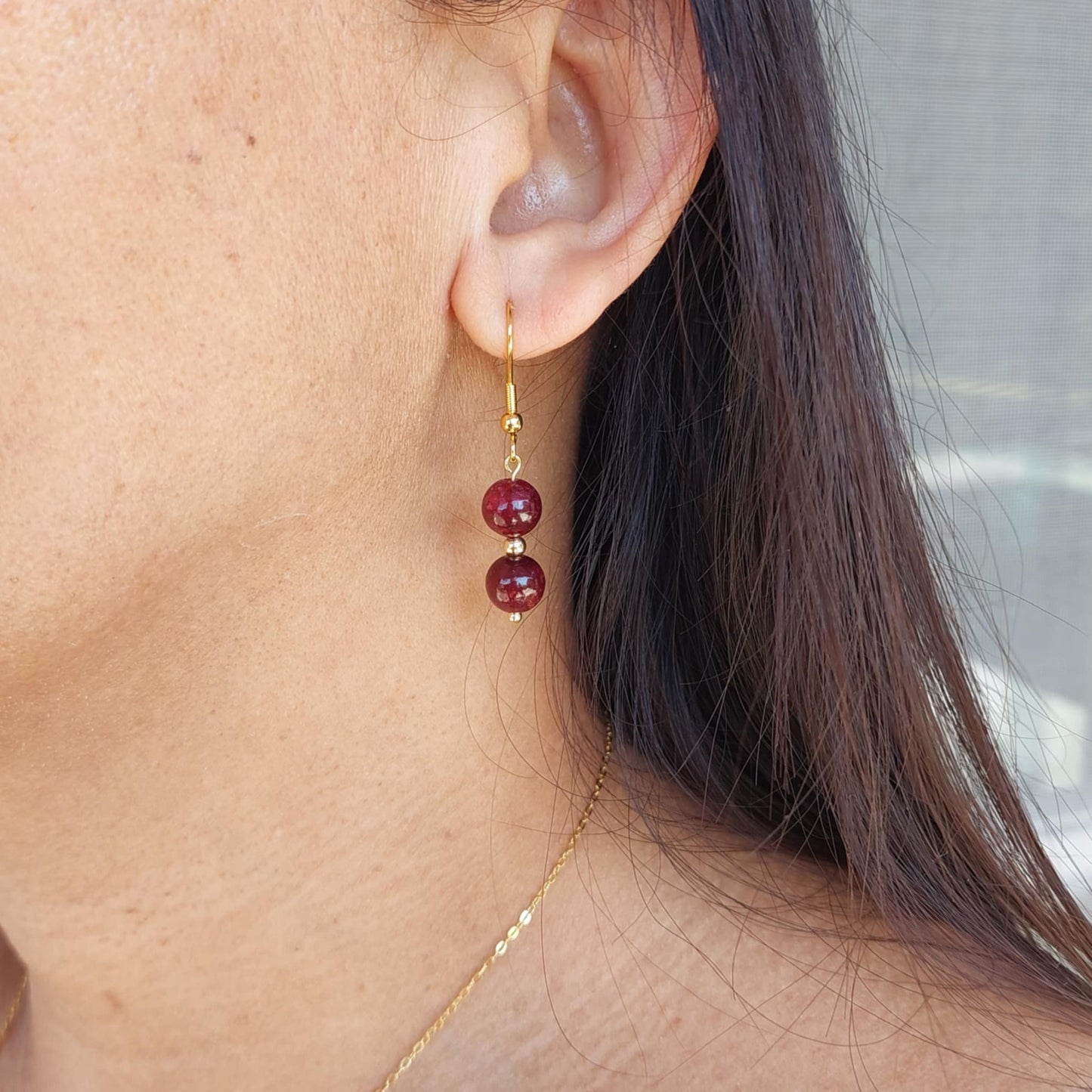 Natural AAA Ruby Stone Set in 8mm and 10mm Stones with Stainless Steel Gold Plated