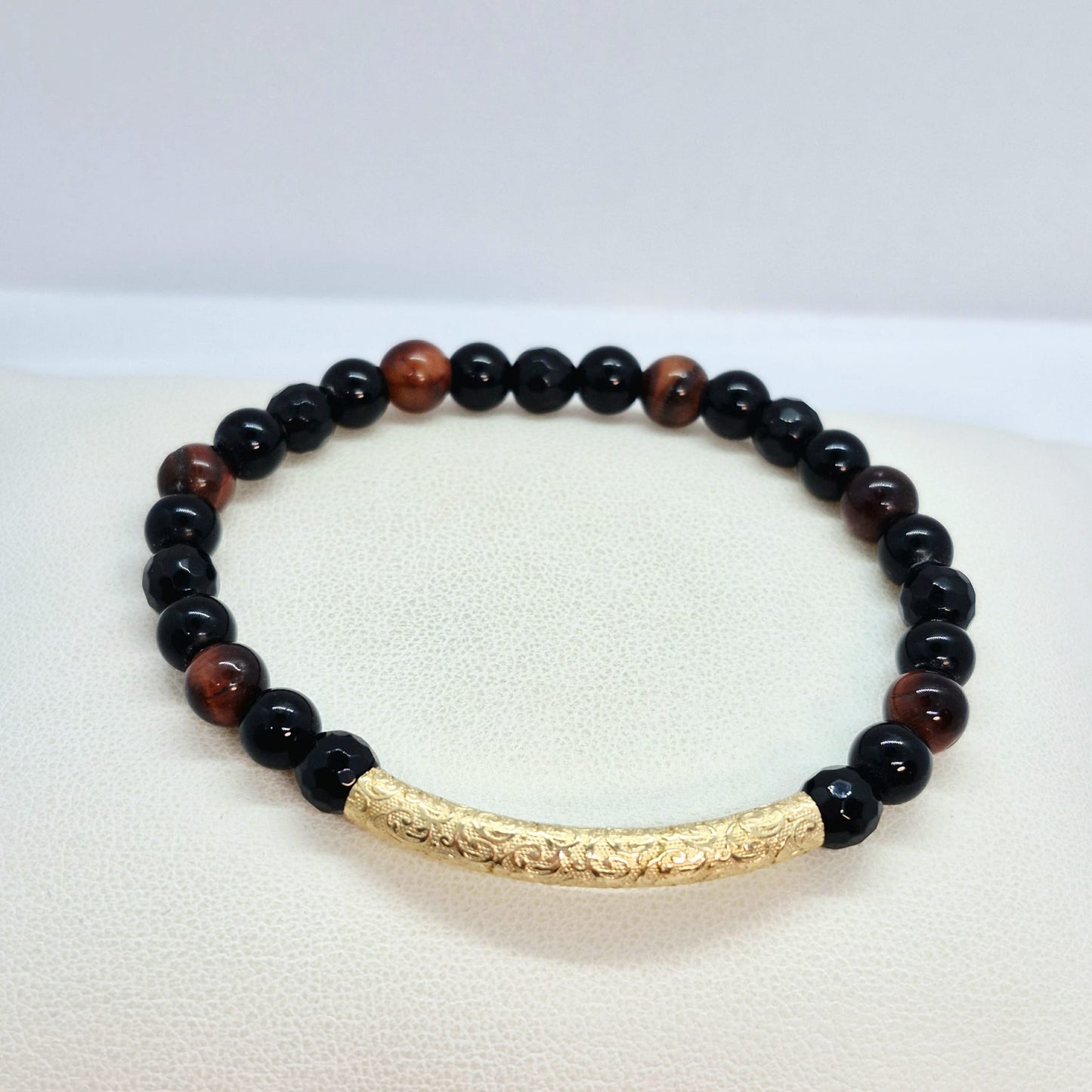 Natural Black Agate Bracelet with 10K Gold Spacer in 6mm Stones