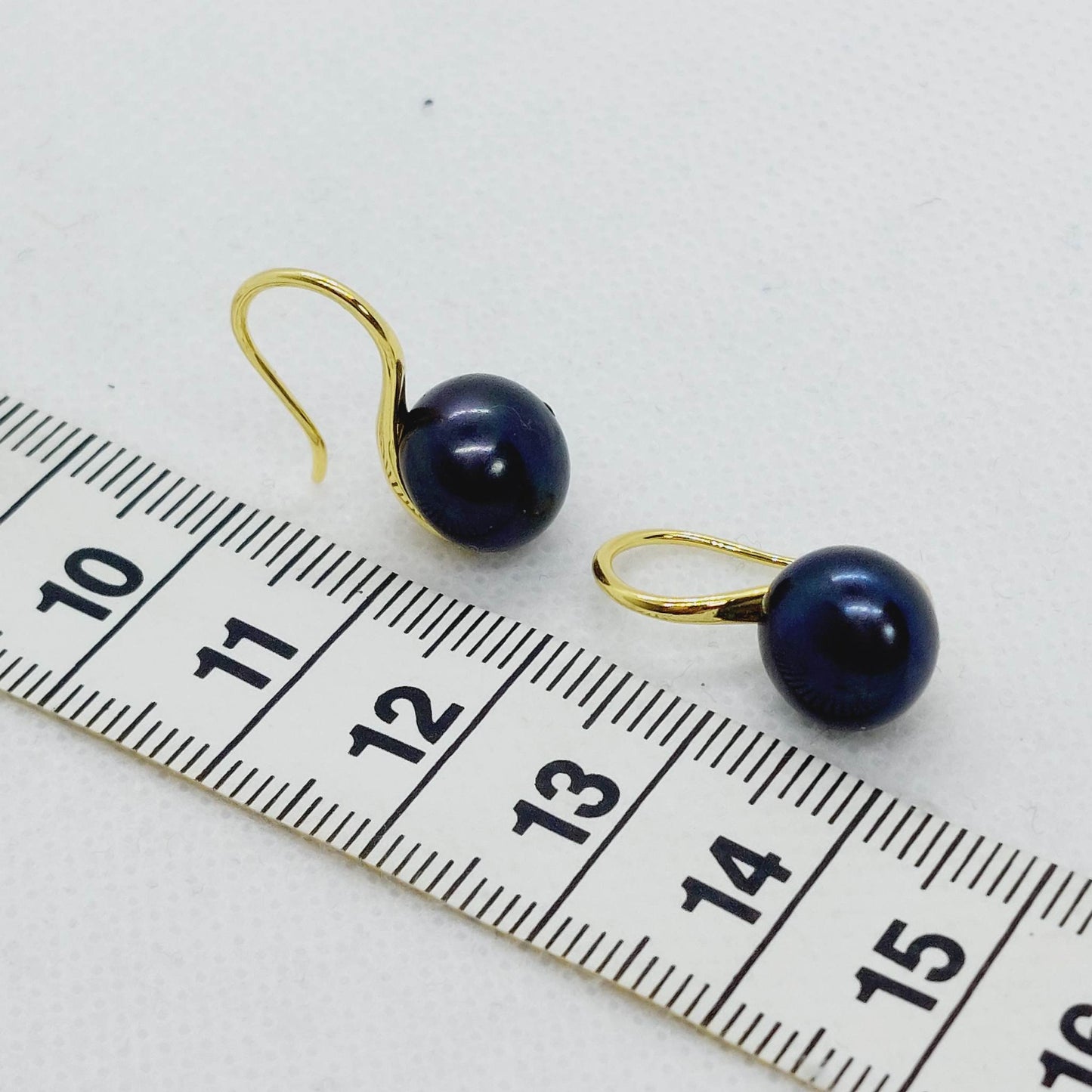 Natural Black Pearl Dangle Earrings - 10mm - Sterling Silver