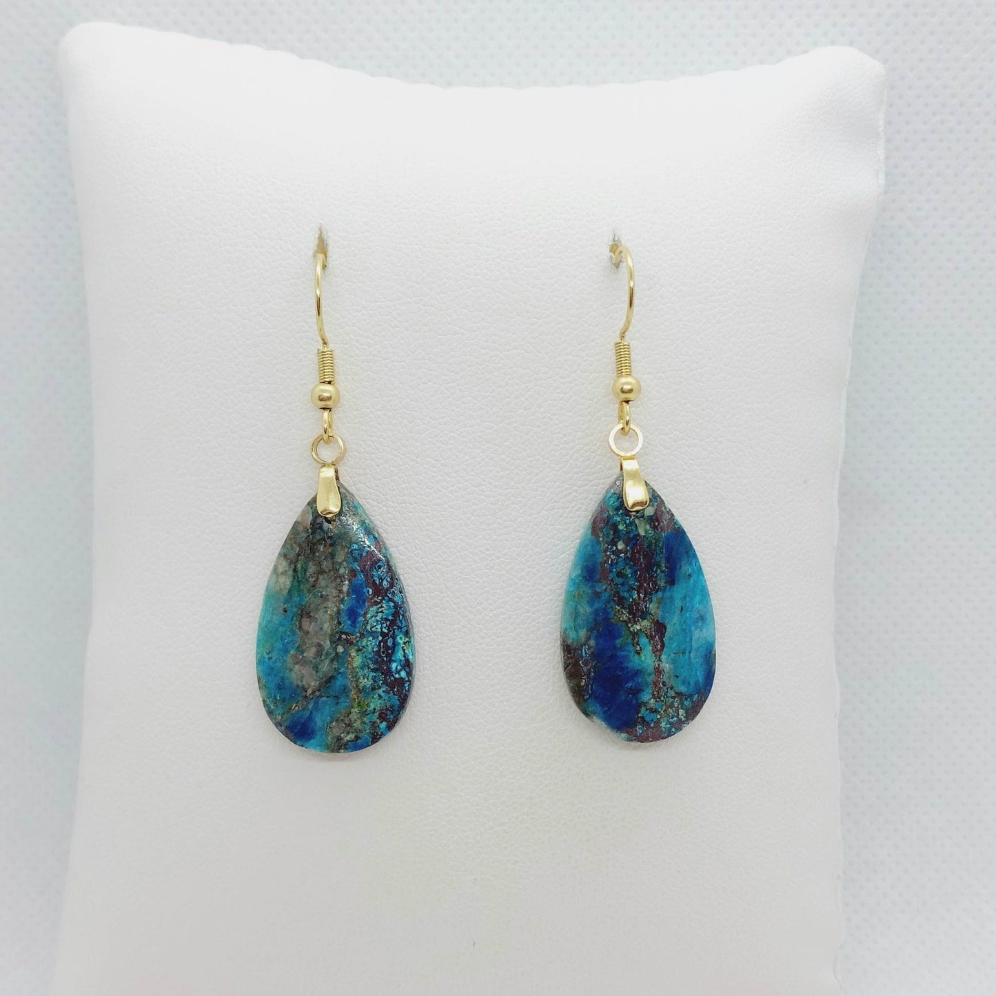 Natural Chrysocolla Dangle Earrings with Stainless Steel