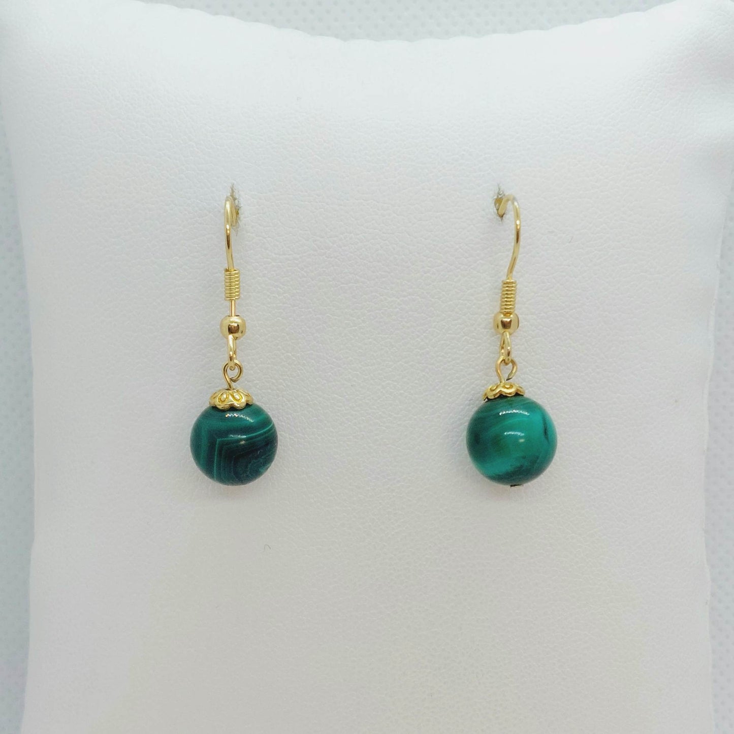 Natural Malachite Dangle Earrings with 10mm Stones in Stainless Steel