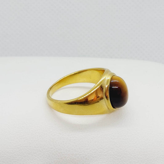 Natural Tiger Eye Ring in Gold Plated Stainless Steel