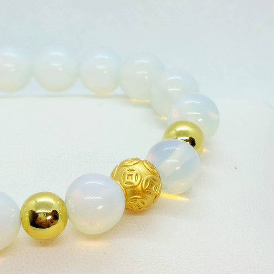 Natural White or Pink Opal Bracelet in 10mm Stones
